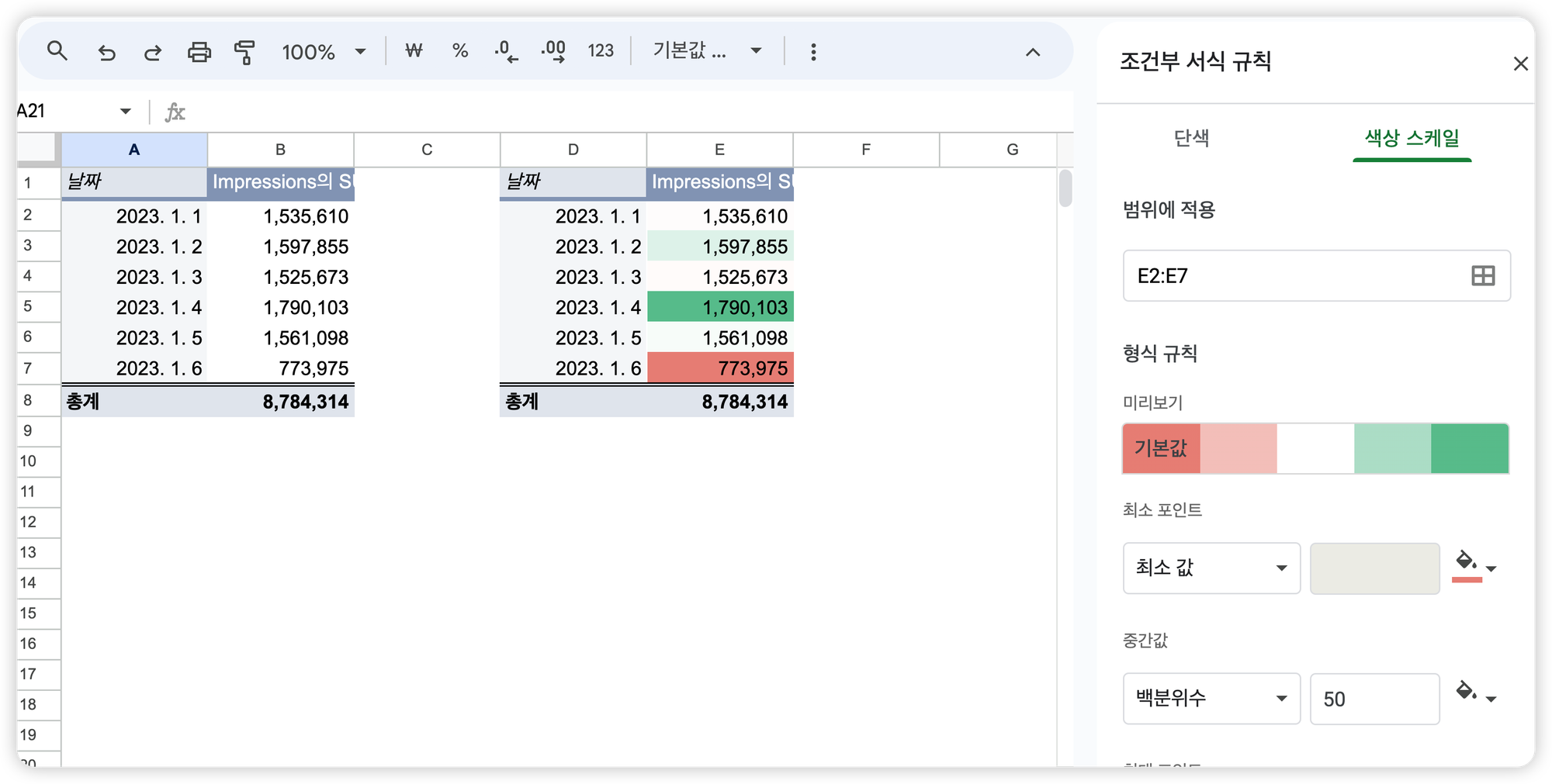 구글스프레드시트 - 조건부서식